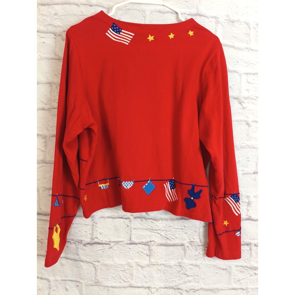 VTG Michael Simon SZ M Patriotic Cardigan USA Flag Bathing Suit Novelty Sweater - Picture 2 of 9